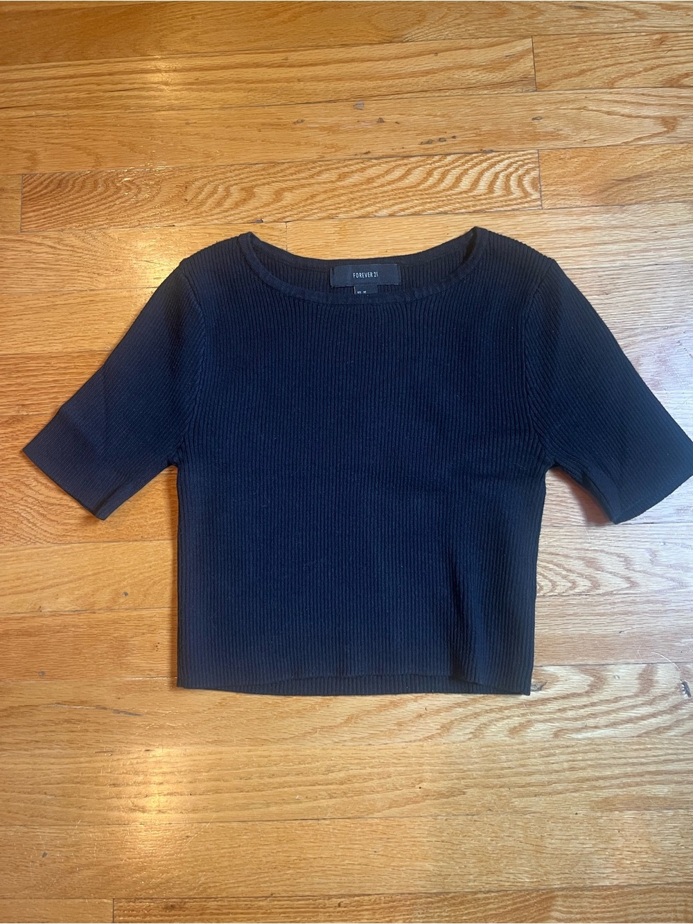 Forever 21 Black Ribbed Cropped Short-Sleeve Top